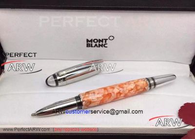 Perfect Replica Montblanc Orange Marble Barrel Starwalker Rollerball Pen